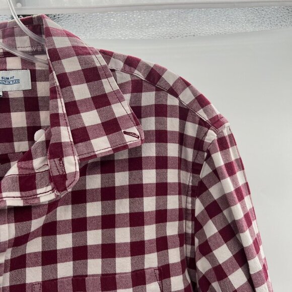 Old Navy Men's Maroon/White Check Button Up Shirt Slim Fit Size Medium - Picture 4 of 9